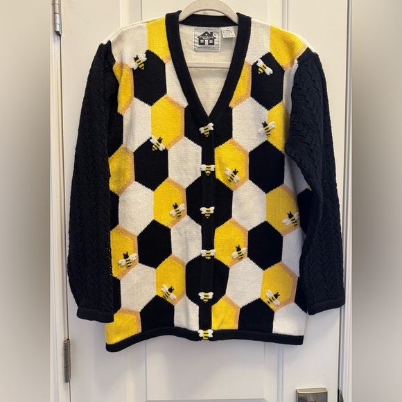 Storybook Knits Sweaters - RARE Storybook Knits Bumble Bee Themed Cardigan Sweater Button Beaded Medium